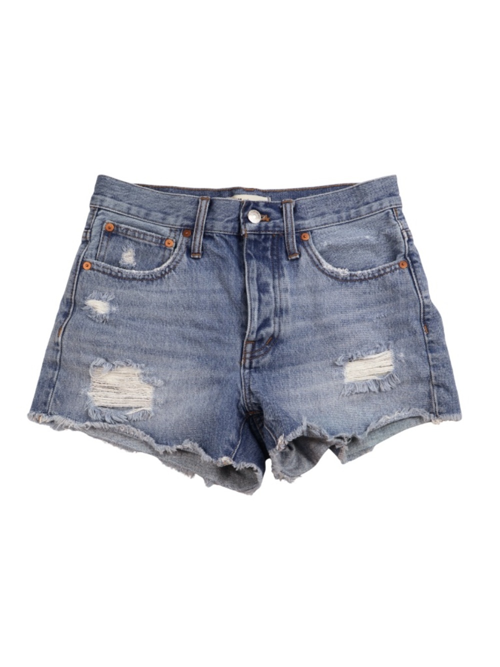 Madewell Denim Shorts Size 23 Distressed Cutoff Raw Hem Medium Wash